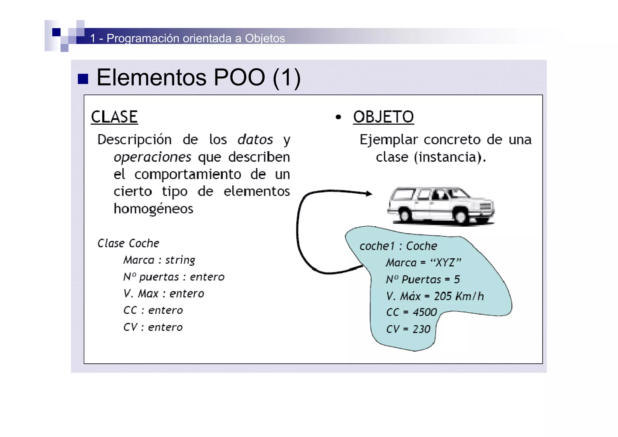 1 - Programación orientada a Objetos


n    Elementos POO (1)
 