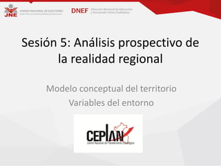 Sesión 5: Análisis prospectivo de
la realidad regional
Modelo conceptual del territorio
Variables del entorno
 