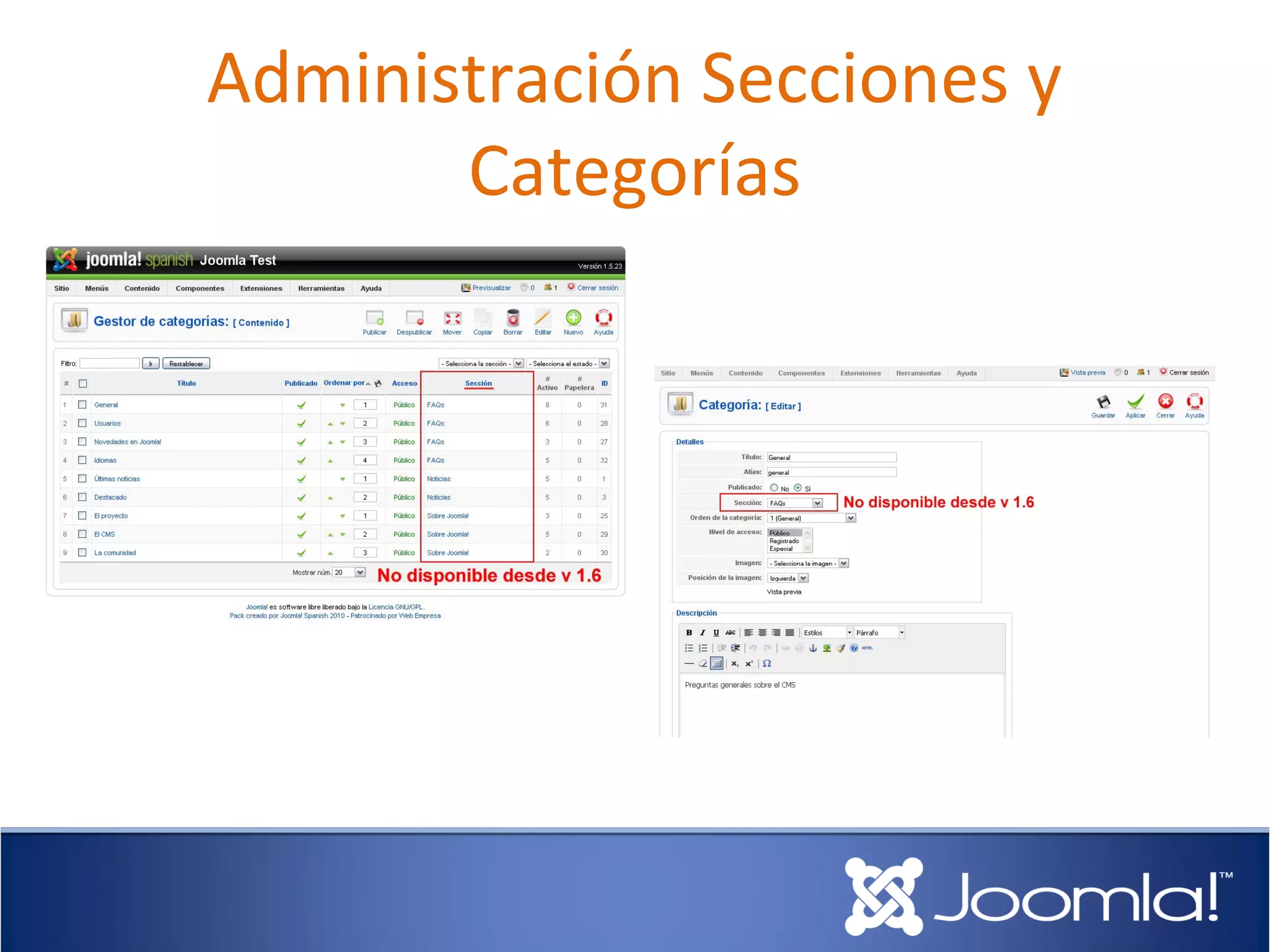 Administración Secciones y
       Categorías
 
