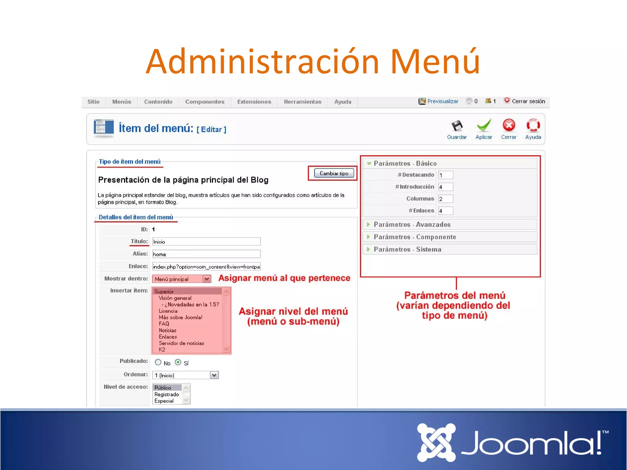 Administración Menú
 