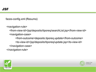 JSFfaces-config.xml (Resumo)<navigation-rule> 	<from-view-id>/jsp/deposito/tiporeq/searchList.jsp</from-view-id> 	<navigation-case> 		<from-outcome>deposito.tiporeq.update</from-outcome> 		<to-view-id>/jsp/deposito/tiporeq/update.jsp</to-view-id> 	</navigation-case> </navigation-rule> 