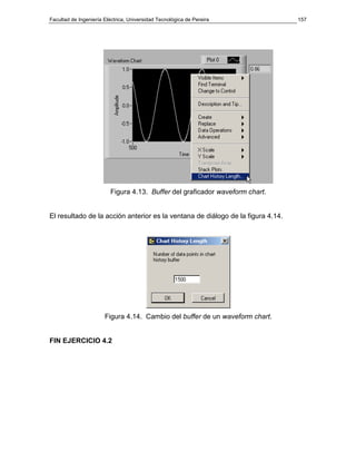 Facultad de Ingeniería Eléctrica, Universidad Tecnológica de Pereira             157




                         Figura 4.13. Buffer del graficador waveform chart.


El resultado de la acción anterior es la ventana de diálogo de la figura 4.14.




                       Figura 4.14. Cambio del buffer de un waveform chart.


FIN EJERCICIO 4.2
 