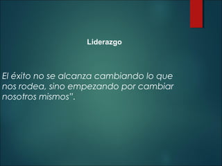 Liderazgo

El éxito no se alcanza cambiando lo que
nos rodea, sino empezando por cambiar
nosotros mismos”.

 