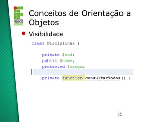 36
Conceitos de Orientação a
Objetos
 Visibilidade
 