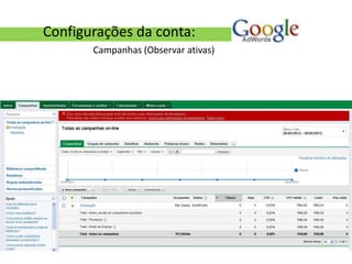 Configurações da conta:
       Campanhas (Observar ativas)
 