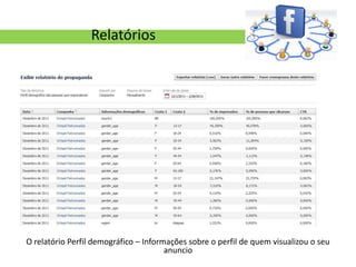 Relatórios




O relatório Perfil demográfico – Informações sobre o perfil de quem visualizou o seu
                                       anuncio
 