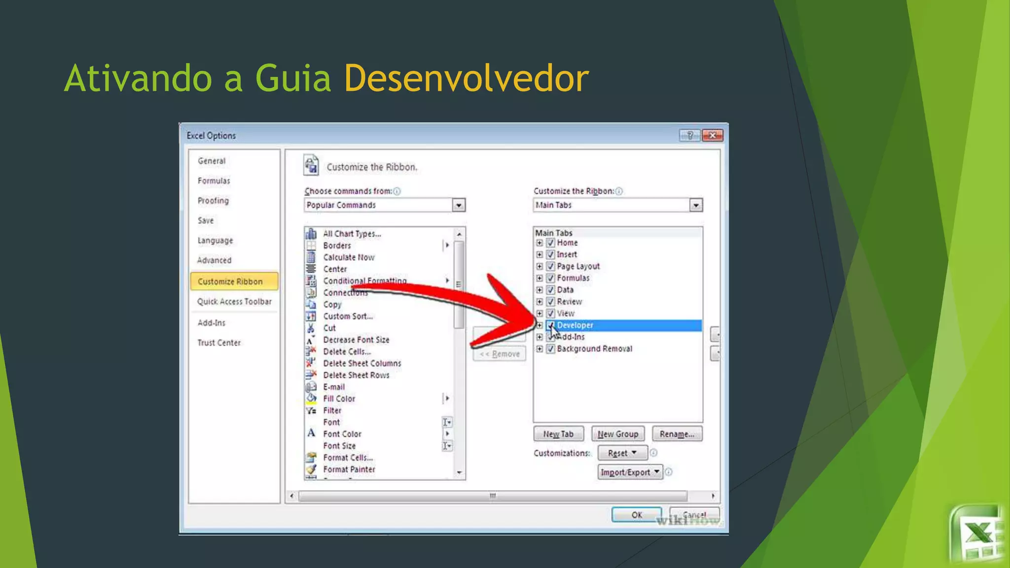 Ativando a Guia Desenvolvedor
 