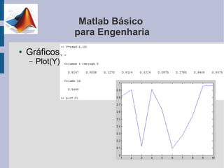 Matlab Básico
                  para Engenharia
●   Gráficos
    –   Plot(Y)
 