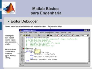 Matlab Básico
               para Engenharia
●   Editor Debugger
 