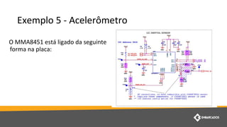 Exemplo 5 - Acelerômetro
O MMA8451 está ligado da seguinte
forma na placa:
 