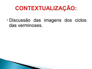  Discussão das imagens dos ciclos
das verminoses.
 