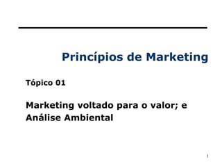1
Princípios de Marketing
Tópico 01
Marketing voltado para o valor; e
Análise Ambiental
 