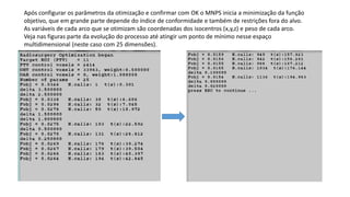 Após configurar os parâmetros da otimização e confirmar com OK o MNPS inicia a minimização da função
objetivo, que em grande parte depende do índice de conformidade e também de restrições fora do alvo.
As variáveis de cada arco que se otimizam são coordenadas dos isocentros (x,y,z) e peso de cada arco.
Veja nas figuras parte da evolução do processo até atingir um ponto de mínimo nesse espaço
multidimensional (neste caso com 25 dimensões).
 