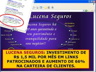 LUCENA SEGUROS : INVESTIMENTO DE R$ 1,5 MIL POR MÊS EM LINKS PATROCINADOS E AUMENTO DE 66% NA CARTEIRA DE CLIENTES. 