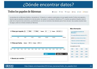 ¿Dónde	encontrar	datos?
22http://elpais.com/especiales/2013/caso_barcenas/todos_los_papeles.html
 