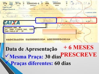 Mesma Praça: 30 dias
 Praças diferentes: 60 dias
+ 6 MESES
PRESCREVE
Data de Apresentação
 