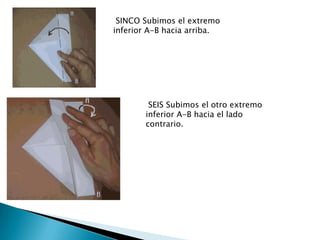 SINCO Subimos el extremo
inferior A-B hacia arriba.




        SEIS Subimos el otro extremo
       inferior A-B hacia el lado
       contrario.
 