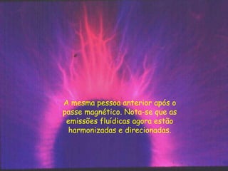 A mesma pessoa anterior após o
passe magnético. Nota-se que as
emissões fluídicas agora estão
harmonizadas e direcionadas.
 