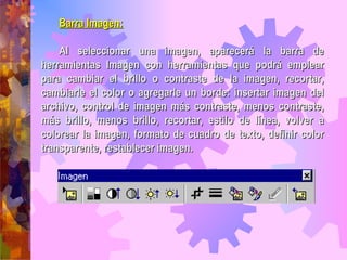 Barra Imagen: Al seleccionar una imagen, aparecerá la barra de herramientas Imagen con herramientas que podrá emplear para...