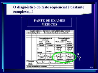 O diagnóstico do teste seqüencial é bastante
complexo...!
     AudioData%2520Pluss




                           PARTE DE EXAMES
                              MÉDICOS




                                             ?
                                              ?
                                                  108
 