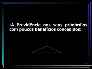 •A Previdência nos seus primórdios
com poucos benefícios concedidos:




                                 6
 