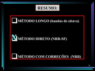 RESUMO:


MÉTODO LONGO (bandas de oitava)

X MÉTODO DIRETO (NRR-SF)


MÉTODO COM CORREÇÕES (NRR)
                                   70
 
