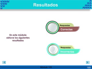 Resultados
En este módulo
obtuve los siguientes
resultados
Módulo VIII 189
 