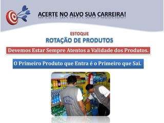 O Primeiro Produto que Entra é o Primeiro que Sai.
Devemos Estar Sempre Atentos a Validade dos Produtos.
 