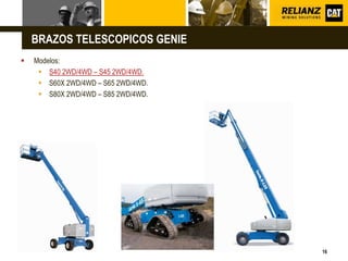 L o g o
16
 Modelos:
 S40 2WD/4WD – S45 2WD/4WD.
 S60X 2WD/4WD – S65 2WD/4WD.
 S80X 2WD/4WD – S85 2WD/4WD.
 S105 – S125.
BRAZOS TELESCOPICOS GENIE
 