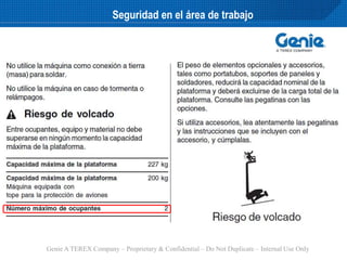 Genie A TEREX Company – Proprietary & Confidential – Do Not Duplicate – Internal Use Only
Seguridad en el área de trabajo
 