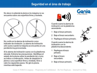Genie A TEREX Company – Proprietary & Confidential – Do Not Duplicate – Internal Use Only
Seguridad en el área de trabajo
 
