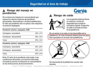 Genie A TEREX Company – Proprietary & Confidential – Do Not Duplicate – Internal Use Only
Seguridad en el área de trabajo
 