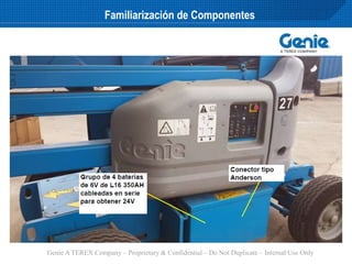 Genie A TEREX Company – Proprietary & Confidential – Do Not Duplicate – Internal Use Only
Familiarización de Componentes
 