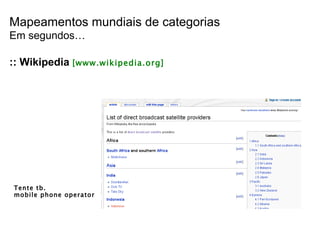 Mapeamentos mundiais de categorias Em segundos… :: Wikipedia  [www.wikipedia.org] Tente tb.  mobile phone operator 