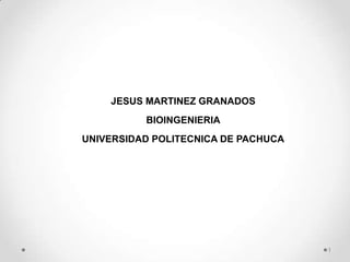 JESUS MARTINEZ GRANADOS
          BIOINGENIERIA
UNIVERSIDAD POLITECNICA DE PACHUCA




                                     1
 