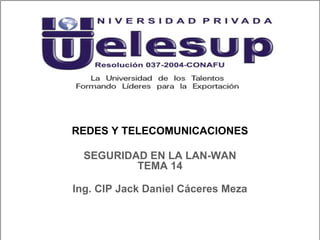 REDES Y TELECOMUNICACIONES
Ing. CIP Jack Daniel Cáceres Meza
SEGURIDAD EN LA LAN-WAN
TEMA 14
 