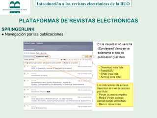 PLATAFORMAS DE REVISTAS ELECTRÓNICAS SPRINGERLINK ●  Navegación por las publicaciones Introducción a las revistas electrónicas de la BUO 