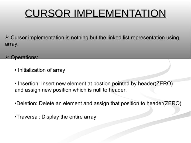 Cursor implementation | PPT | Programming Languages | Computing