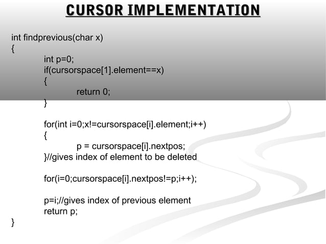 Cursor implementation | PPT | Programming Languages | Computing