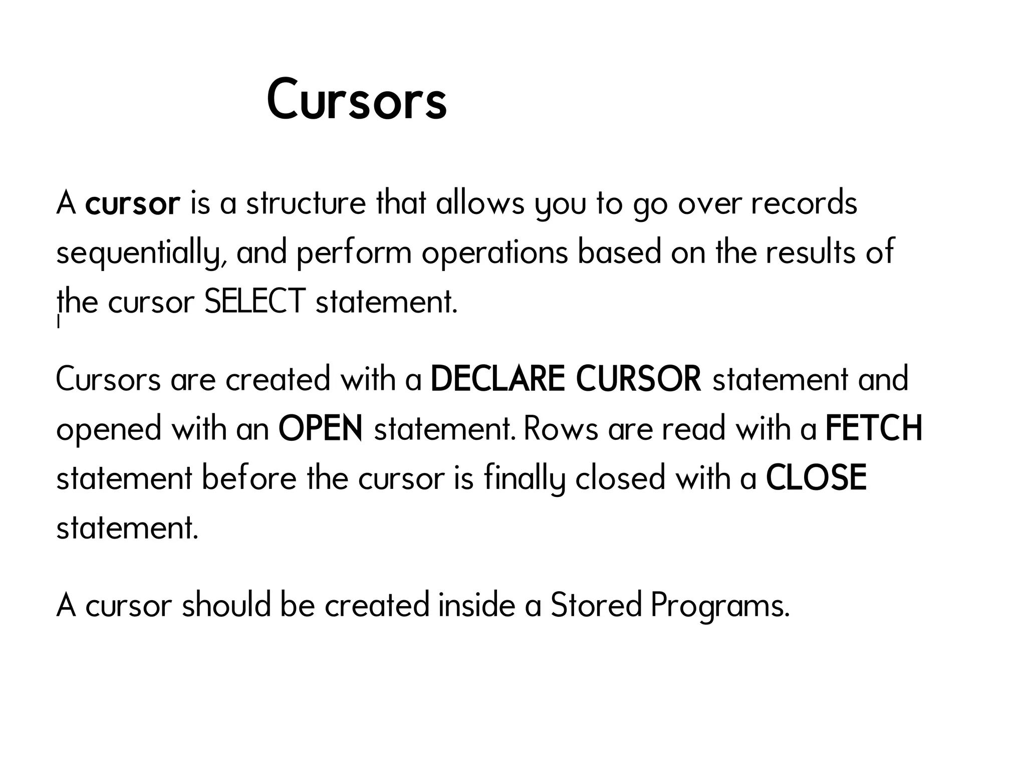 Cursors in MySQL | PDF | Databases | Computer Software and Applications