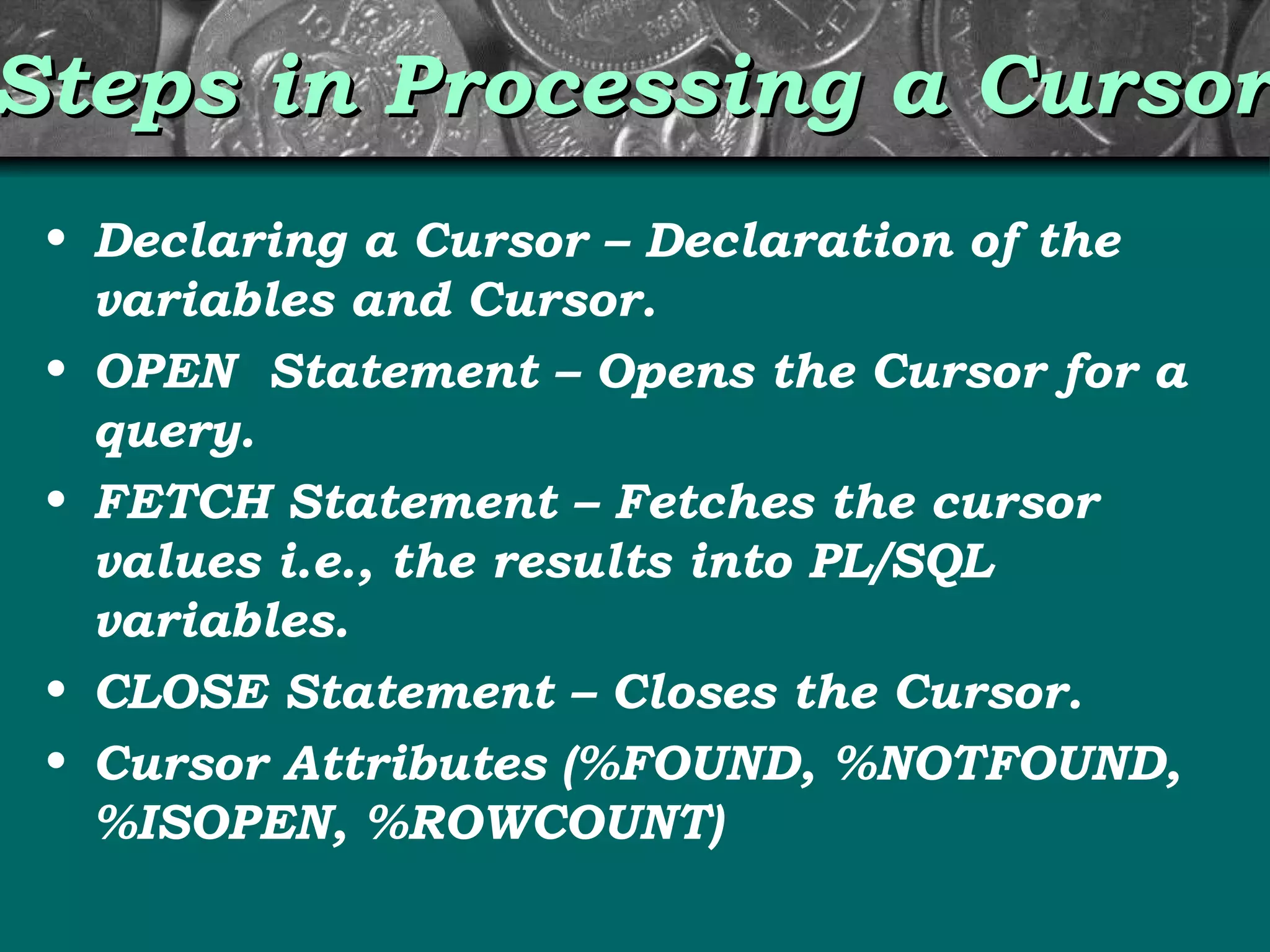 Cursors in oracle | PPT | Free Download
