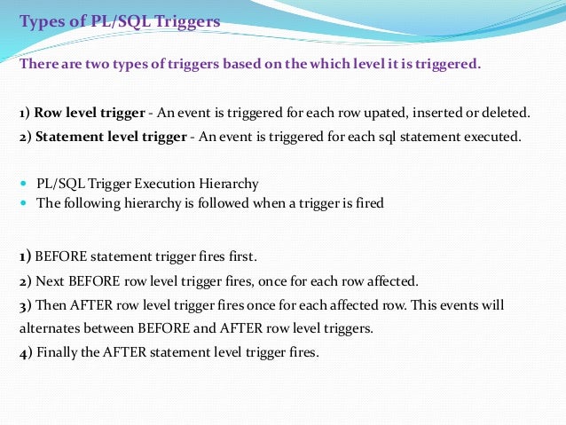 Cursors, triggers, procedures