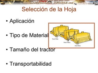 Selección de la Hoja
• Aplicación
• Tipo de Material
• Tamaño del tractor
• Transportabilidad
 