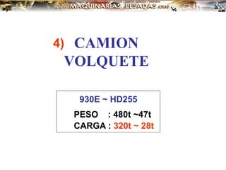 CAMION
VOLQUETE
930E ~ HD255
PESO : 480t ~47t
CARGA : 320t ~ 28t
4)
 