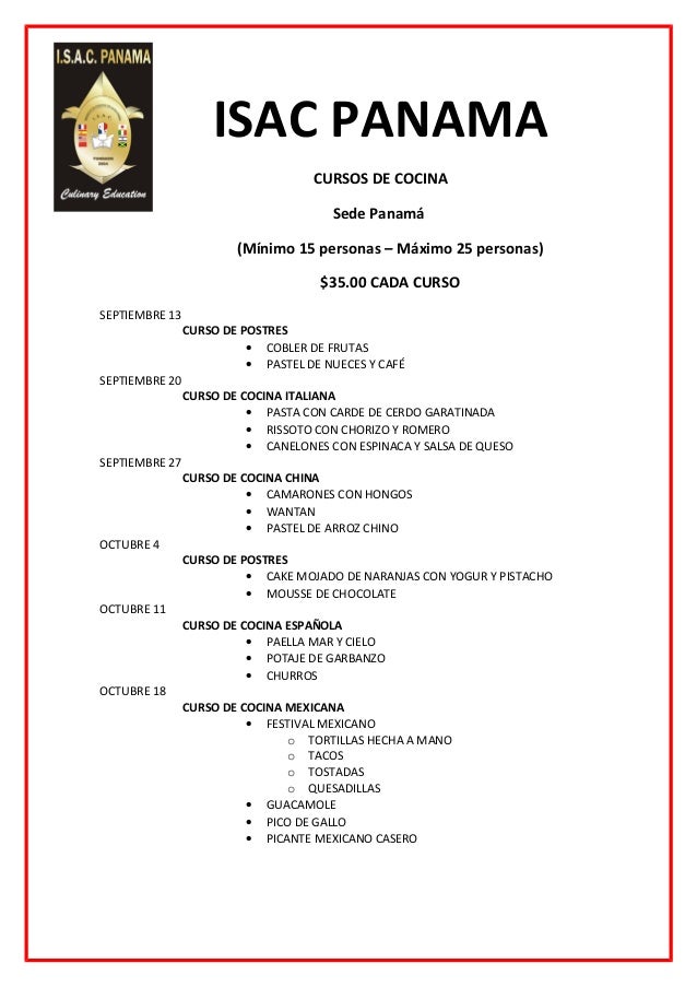 ISAC PANAMA CURSOS DE COCINA 2014