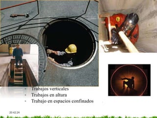 DETECCIÓN DE UNA NECESIDAD
20:42:24
Los siguientes puntos se pueden prever antes de la visita al cliente
investigando por internet o por conocidos la actividad de la
empresa y sus objetivos.
• Maquinaria
◦ Carretilla elevadoras
◦ Retroexcavadora
◦ Dumper
◦ Camión con grúa autocargante
◦ Puente grúa
◦ Plataforma elevadoras
◦ Trabajos verticales
◦ Trabajos en altura
◦ Trabajo en espacios confinados
 