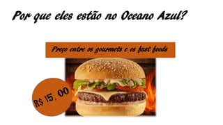 Por que eles estão no Oceano Azul?
Preço entre os gourmets e os fast foods
 