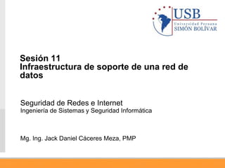 Seguridad de Redes e Internet
Ingeniería de Sistemas y Seguridad Informática
Mg. Ing. Jack Daniel Cáceres Meza, PMP
Sesión 11
Infraestructura de soporte de una red de
datos
 