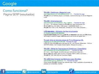 Google
Como funciona?
Página SERP (resultados)




 /deniszaninilima   @deniszanini   /deniszanini   www.deniszanini.com.br
 