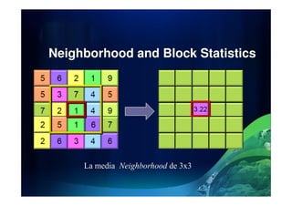Neighborhood and Block Statistics
La media Neighborhood de 3x3
 